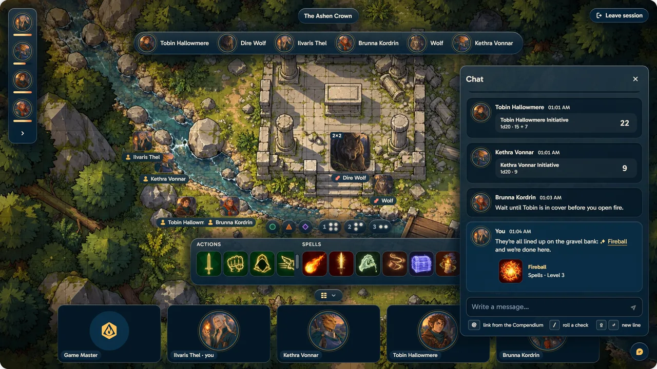 The RollCamp table, in the middle of a game
